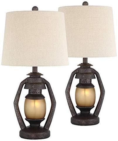 This stylish tall rustic chic light this modern farmhouse table lamp has a glass shade and a raw metal base. Horace Rustic Farmhouse Table Lamps Set of 2 with ...