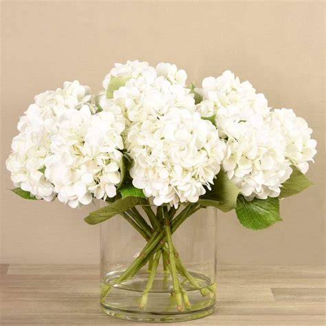 The home of florist supplies: Artificial White Hydrangeas in Glass Vase | Bloomr