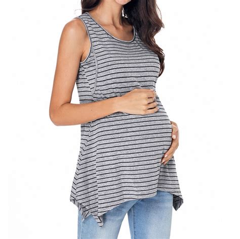 sexy summer women pregnant stripe maternity clothes nursing breastfeeding vest top blouse