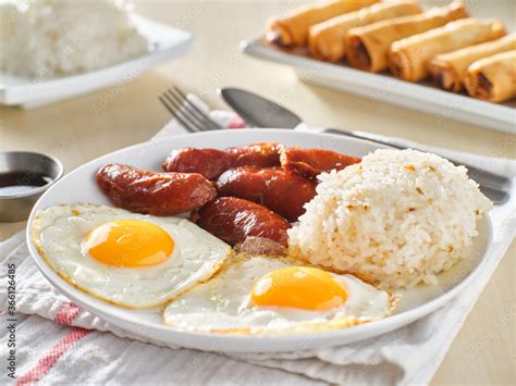 Filipino Silog Breakfast With Garlic Fried Rice Longsilog And Two