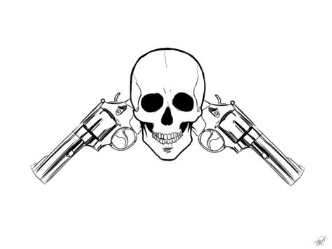Skull With Guns Drawing Clip Art Library