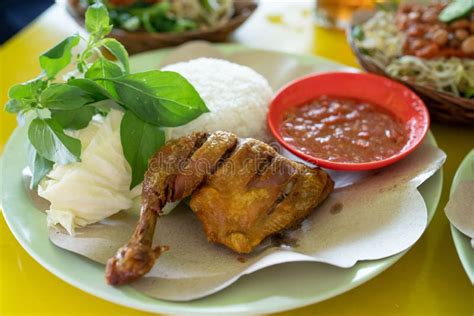 Lalapan Ayam Typical Indonesian Dish Stock Image Image Of Sambal