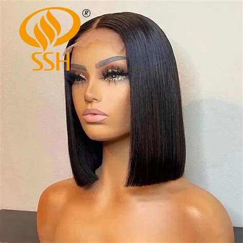 Ssh Straight Short Bob Human Hair Wigs For Black Women Lace Part