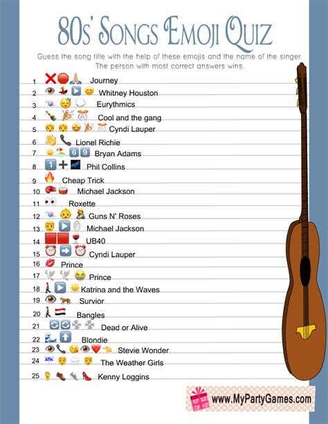 Free Printable 80s Songs Emoji Quiz