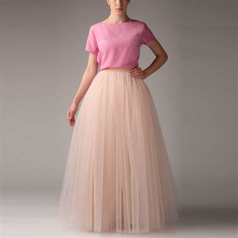 Blush Pink Maxi Tulle Skirts Womens Floor Length Tutu Petticoat Vintage