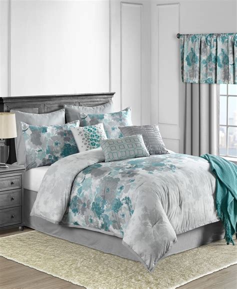 Mainstays 7 Piece Teal Roses Comforter Set Full Queen With