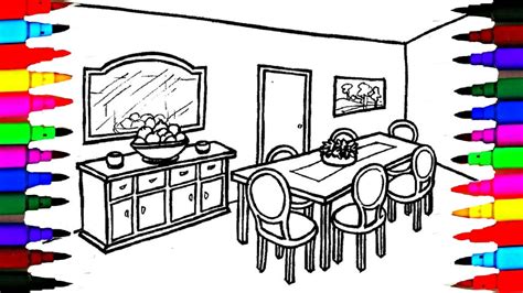 Coloring Pages Dining Table And Chairs L Mirror L Dining Room Drawing