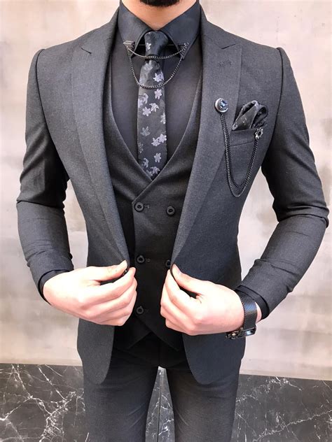 newark dark gray slim fit suit bespoke daily männer anzug komplett schwarzer anzug