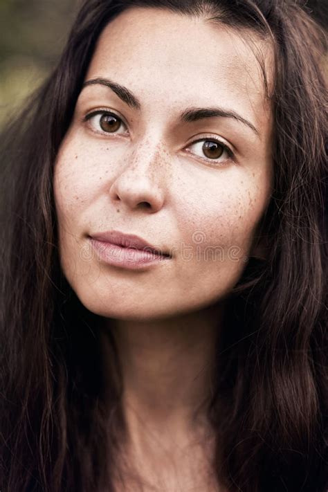 Portrait Of Brunette Woman With Freckles Stock Image Image Of Indian