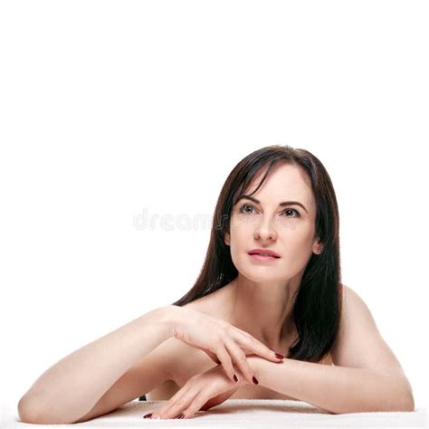 Beautiful Middle Aged Woman Bare Shoulders Isolated White Stock Photos