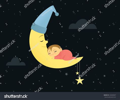 Baby Peacefully Sleeping On Crescent Moon Stock Vector Royalty Free