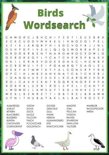 Printable Birds Word Search And Word Scramble Word Games