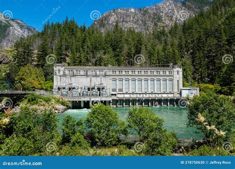 Wide View Of Gorge Hydroelectric Power Plant Newhalem Washington Stock