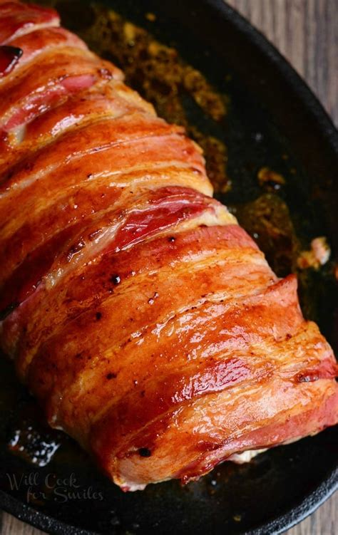 Remove tenderloin and potatoes from roaster; Garlic Dijon Bacon Wrapped Pork Tenderloin - Will Cook For ...