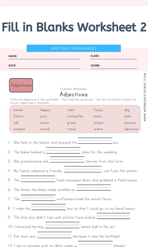 Printable Fill In The Blank Worksheets