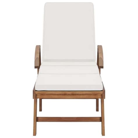 WEI Chaise longue avec coussin Bois de teck solide Crème 0 Cdiscount