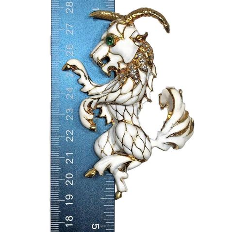 Grand Scale Pan Mythical Creature In 18k Gold Enamel Emeralds And
