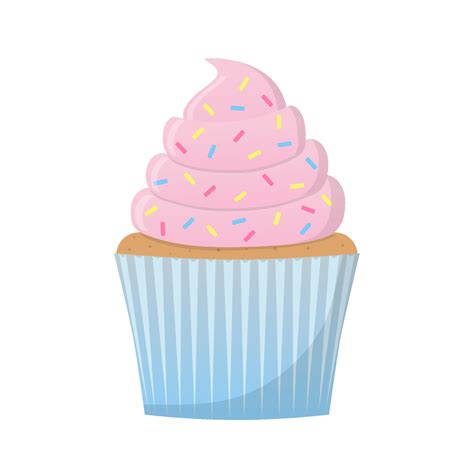 Cupcake With Pink Cream And Decorative Sprinkles Color Vector