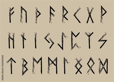 Plakat Rune Set Of Letters Runes Alphabet Runic Alphabet Writing