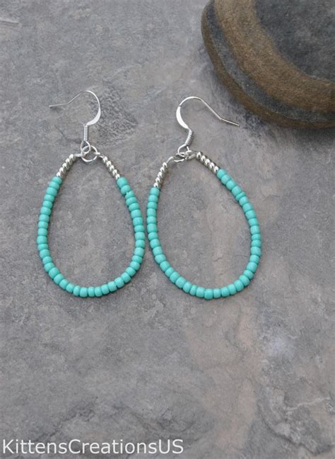Turquoise Czech Glass Drop Earrings Item Etsy
