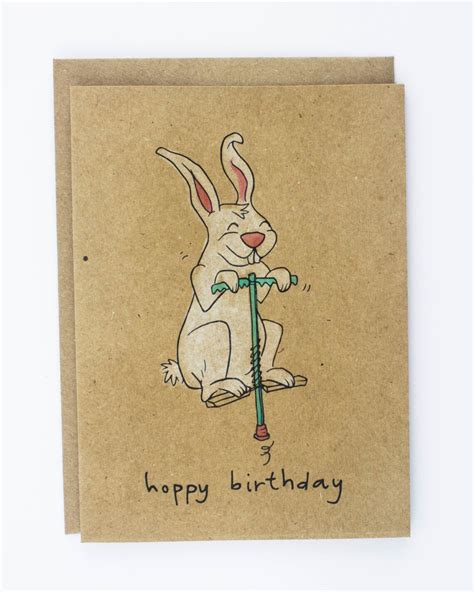 Hoppy Birthday Bunny Rabbit Illustrated Card Birthday Card Etsy