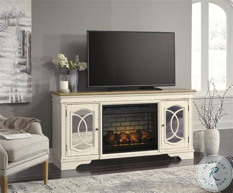 Realyn Chipped White 74 Tv Stand With Electric Fireplace
