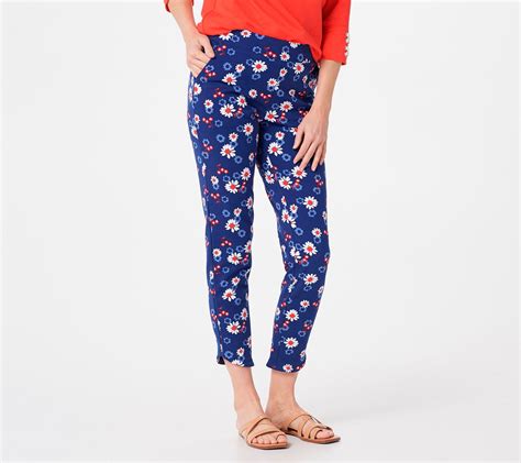Denim Co Active Printed French Terry Ankle Pants With Pockets Qvc Com