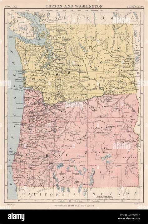 Oregon And Washington State Map Showing Counties Seattle Tacoma 1898