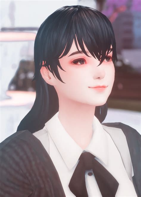 Taeko Yamada Long Straight Hair W Bangs Sims Hair Sims Sims 4 Anime