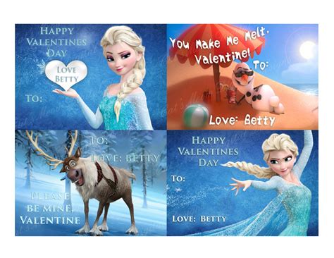 Disney Frozen Valentine Printable Cards Four On A Sheet And Etsy