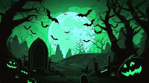 Halloween Pumpkin Head Green Grave Ghost Bat Background Halloween