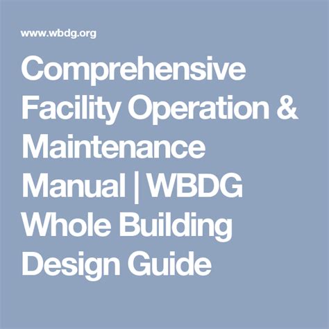 Comprehensive Facility Operation And Maintenance Manual Wbdg Whole