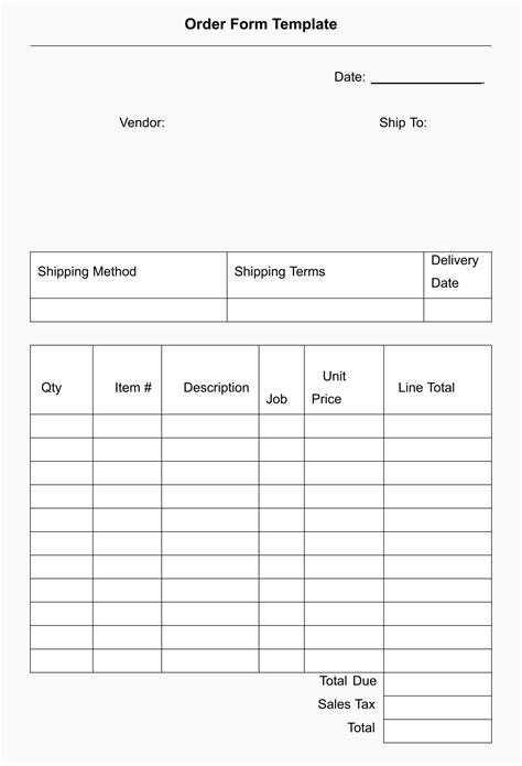Free Order Form Template Printable Printable Templates