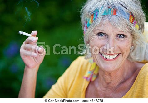 Closeup Of Elderly Woman Smoking Cigarette Outdoors Canstock
