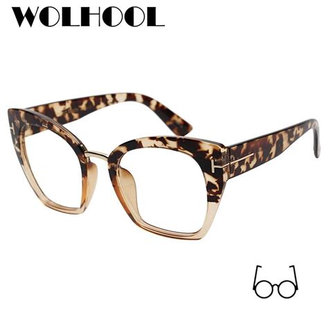 Fashion Oversized Designer Leopard Lady Big Prescription Cat Eye Glasses Frames Fake Glasses