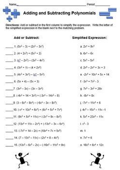 adding  subtracting polynomials matching worksheet   phillips