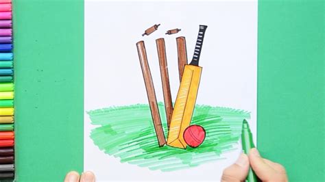 How To Draw Cricket Bat Ball Stumps Youtube