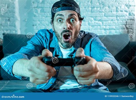 Close Up Of Nerd Video Gamer Addicted Man Stock Photo Image Of