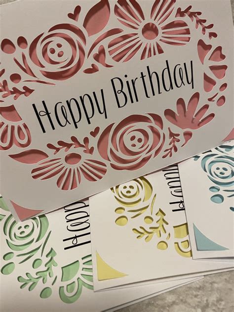 Pack Of 5 Papercut Happy Birthday Greetings Cards 5 Colours Etsy