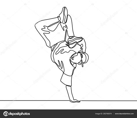 One Line Drawing Break Dance Modern Dancing Stock Illustration By