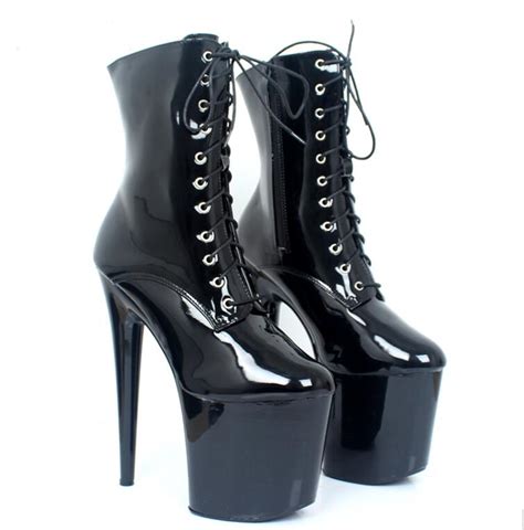 Cm Platform Boots Lace Up Extreme High Heels Dancing Ankle Boots Black Plus Size Nightclub