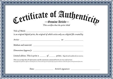 Certificate Of Authenticity Template Templates Example