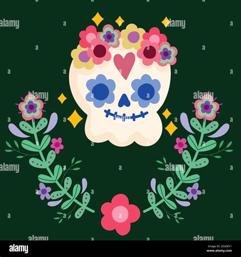 Mexico Day Of The Dead Skull And Flowers Decoration Culture Traditional