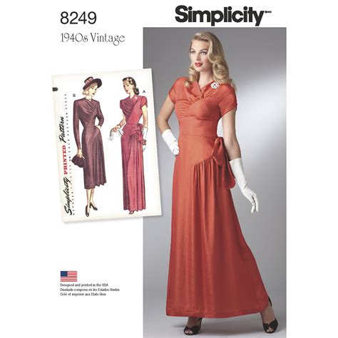 Simplicity Simplicity Pattern 8249 Misses Vintage 1940s Gown And Dress