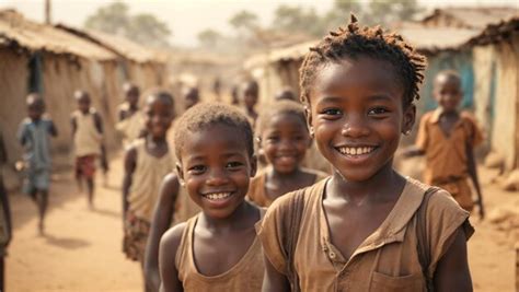 Premium Photo Portrait Of African Dirty Happy Children On Slum Background