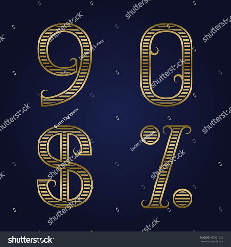 Nine Zero Golden Ribbed Numbers Dollar Stock Vector Royalty Free