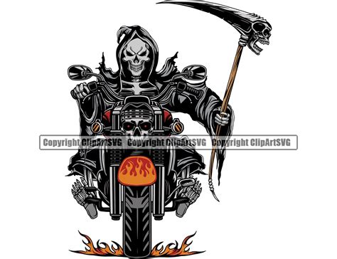 Grim Reaper Skeleton Biker Killer Skull Sickle Blade Fire Etsy