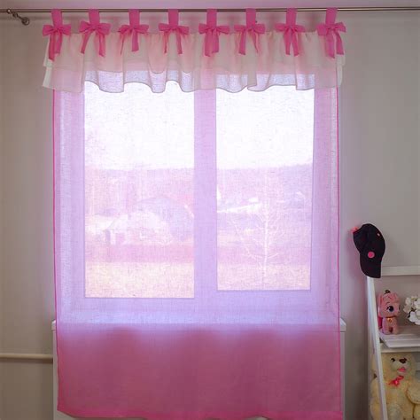 Baby Pink Curtain With Bows And Double Ruffles Tab Top Linen Etsy