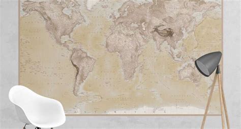 Neutral World Map Feature Wall Mural Lentine Marine