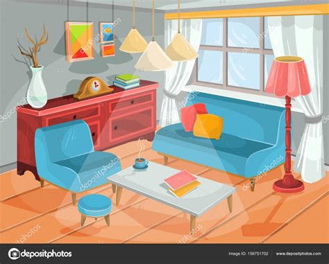 Vector Illustration Of A Cozy Cartoon Interior Of A Home Room A Living